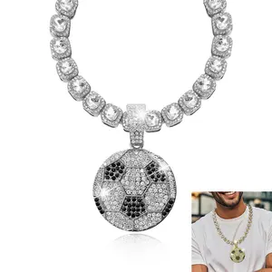 Football Pendant with Diamond Square Necklace Hip Hop Zircon Baguette Chain Tennis Chain with Football Pendant Ideal Jewelry for Sports Football Fans Men Women Boys Girls Daily Wear