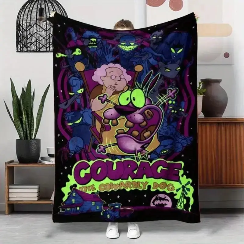 Courage the Cowardy Dog Inspired Throw Blanket Soft Funny Throw Blanket Cozy Lightweight Plush Portable Cover Blanket For Sofa,Warm Gift For Birthday,Christmas Courage The Cowardly Dog Blanket Cartoon Horror Fl