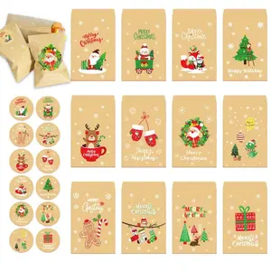 48pcs Kraft Paper Bags Envelope Merry Christmas Gift Packaging Bag with Sticker Navidad Natal Noel New Year Party Supplies Decor
