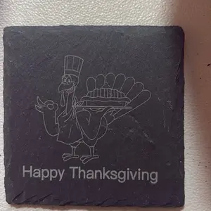 Happy Thanksgiving Slate Coaster with Festive Turkey Design Perfect for Holiday Decor and Drink Protection