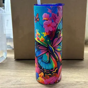 20oz Full Color Butterfly Tumbler | Double wall Stainless Steal | Leak Free | Holds Hot and Cold Drinks For Up To 8 Hours | With Color Lid