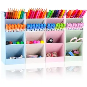 Pen Pencil Holder Organizer, 4 Colors Marker Organizer and Storage, Big Desk Organizers and Accessories, Cute Kawaii Stationary for , Girls, Officer and School Supplier (4 Colors BIG)