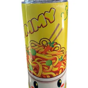 CraftedLuvCreations Yummy Noodles 20 oz Stainless Steel Tumbler with 3D Top Sliding Lid & Reusable Straw Portable Drinkware Eco-Friendly Gift Box - Bottle, Bottled Flasks Mug