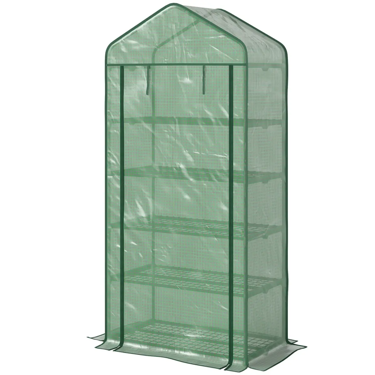 212 Main 845-937V00GN Outsunny 5 Tier Mini Greenhouse - Small Portable Greenhouse with PE Cover - Roll-Up Zippered Door - 76 x 35.4 x 19.3 in. - Green