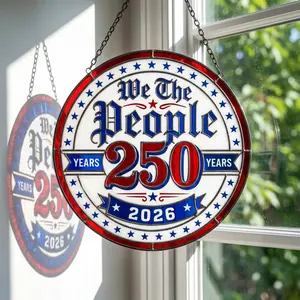 We The People 250 Years 2026 Suncatcher  | Patriotic Stained Glass Window Hanging Decor | American Anniversary 1776–2026 Celebration Gift | Sunlight Rainbow Maker Home Decor | Vintage USA Pride Ornament