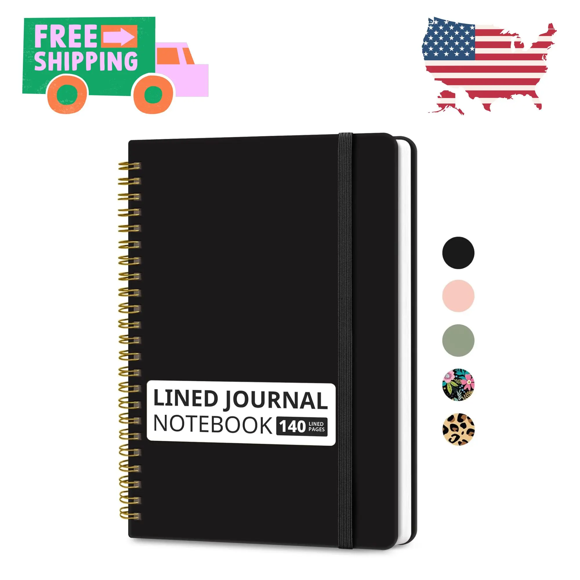 Lined Spiral Journal Notebook for Women & Men, 140 Pages (5.7" x 7.9") - Black