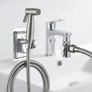 Stainless Steel Spray Gun Set 4-Piece, No-Drill Installation, Bathroom Toilet Flush Kit, High Pressure Cleaning Gun, Includes Hose & Base