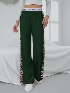 Women's Letter Patchwork Wide Leg Pants, Casual Loose-Fitting Style, Perfect for Daily Coffee Gatherings and Light Social Events