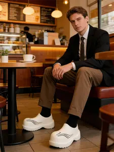 Men's Big Head EVA Slippers, Waterproof Non-Slip Chef Work Shoes, Trendy Derby Style Outdoor Casual Kitchen Clogs