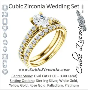 CZ Wedding Set, featuring The Marianne engagement ring (Customizable Cathedral-set Oval Cut Style with Thin Pavé Band)