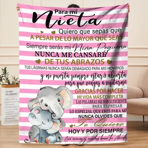 Para Mi Nieta Spanish Granddaughter Gift Soft Cozy Flannel Blanket Cute Elephant Hug Pink Stripe Print Plush Throw Warm Fuzzy Bedroom Sofa Blanket Perfect Birthday Graduation Christmas Gift for Granddaughter from Abuela Grandma Home Decor