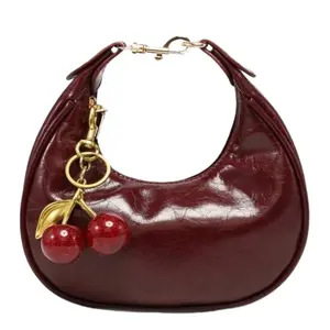 Women's Cherry Decor Crescent Shaped Handbag – Vintage Red Armpit Pouch Shoulder Bag for Party & Daily Use