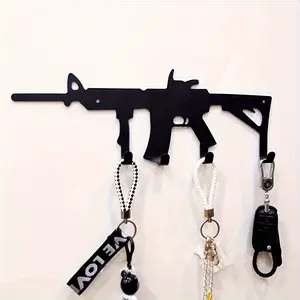 1pc Art Deco Black Gun-Shaped Wall Key Holder, Decorative Hanging Storage Hook for Home, Halloween Festive Atmosphere Decor