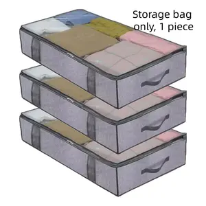 Foldable Under Bed Zipper Storage Bag with Lid, Clear Window, Reinforced Handles, for Blankets, Clothes, Toys, 39.4x19.7x5.9 Inches