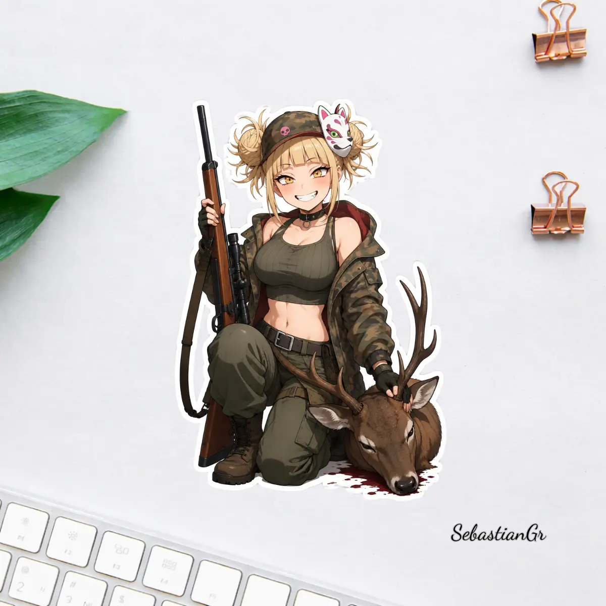 Anime Deer Huntress Sticker, Tactical Anime Hunter Vinyl Decal, Deer Trophy Waterproof Sticker, Hunting Girl Gift