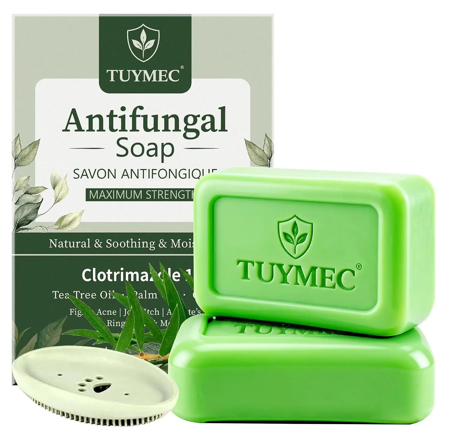 Tuymec Medicated Antifungal Bar Soap with 1% Clotrimazole - Skin Treatment for Athlete’s Ft, Jock Itch, Ringworm