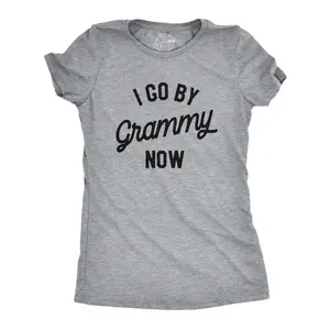 Womens I Go By Grammy Now T Shirt Funny Cute Baby Announcement Family Graphic Tee Funny Womens T Shirts Cute Vintage Fashion Casual Ladies T-Shirt Gift Funny Grandma Top Women's Novelty Tees Light Grey