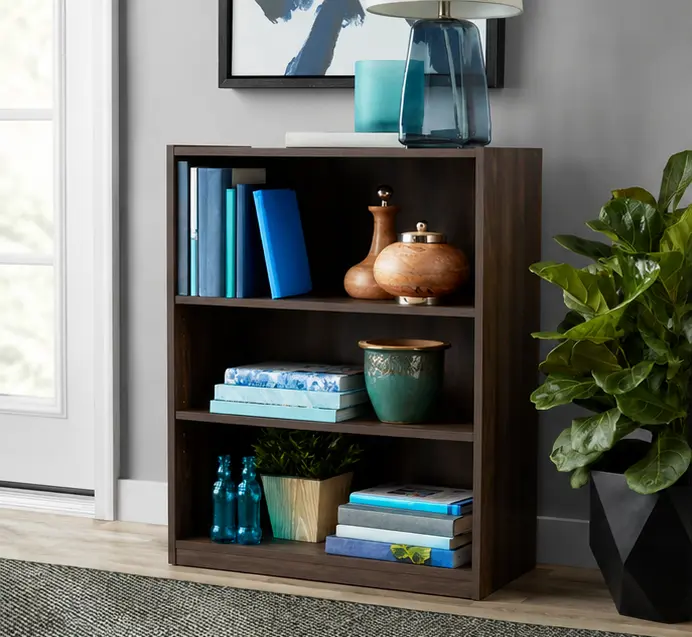 3-Shelf Bookcase with Adjustable Shelves, Canyon Walnut