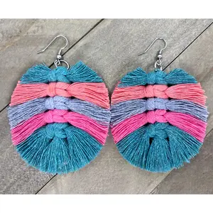 TD Macrame Feather Fringe Fashion Earrings