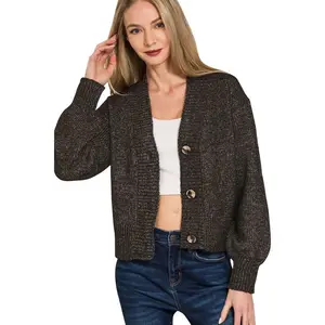 Zenana Melange Button Front Sweater Cardigan