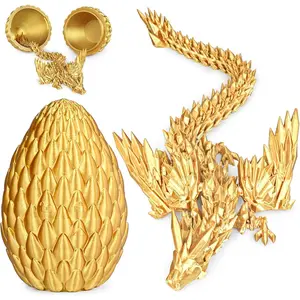 3D Printed Dragon Eggs with Articulated Flying Dragon Inside, Collectible Fidget Toy Figurine for Adults Kids, Ideal Gift for Birthday Easter Christmas (Gold, M size)