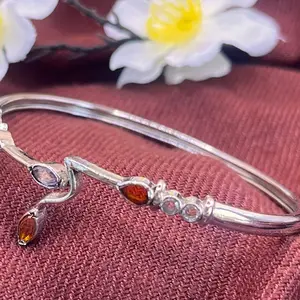 Silver coated multicolored stone hook bracelet