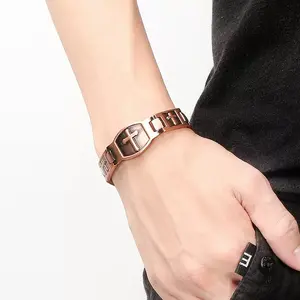 Meraki  Antique Red Copper Cross Magnetic Bracelet for Men - Detachable Adjustable Therapy Bracelet, Vintage Religious Jewelry