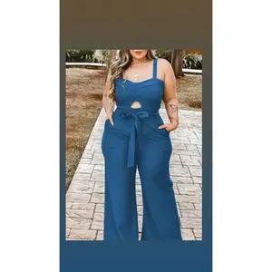 Full Figured Cut Out Jumpsuit with Belt