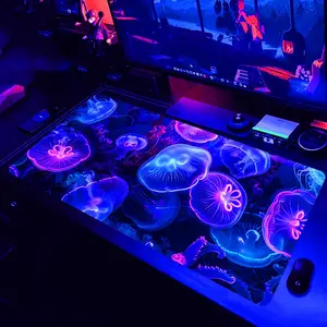 Jellyfish Pattern Fluorescent Mouse Pad, 1 Count Large Gaming E-sports Computer Thickened Luminous Mouse Pad, UV Black Washable Non-slip Mouse Pad