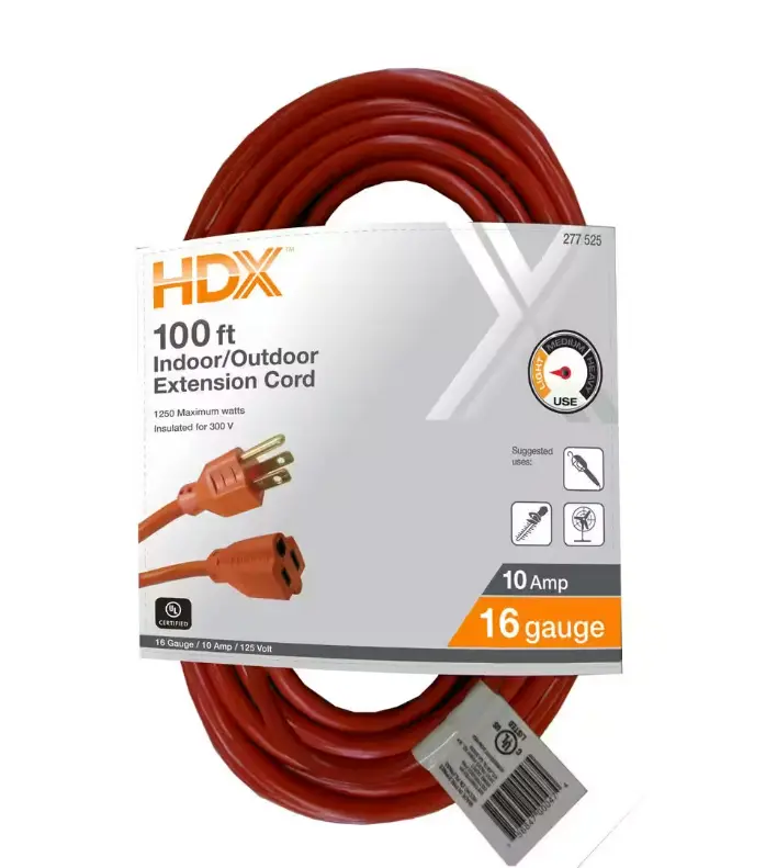 100 ft. 16/3 Light Duty Indoor-Outdoor Extension Cord, Orange 100 ft. 16/3 Light Duty Indoor-Outdoor Extension Cord, Orange