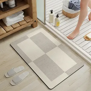 Premium Quick-Dry Bathroom Mat-Ultra-Absorbent Thin Diatomite Bath Mat-Rubber Back