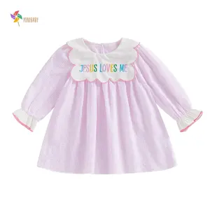 Toddler Baby Girl Easter Outfit Jesus Loves Me Ruffle Smocked Dress A-line Dresses Spring Summer Clothes