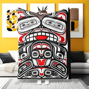 Tribal Totem Flannel Blanket - Soft Warm Throw for Bed, Couch & Travel. Bold Native American Art, Lightweight Cozy Blanket for All Seasons.