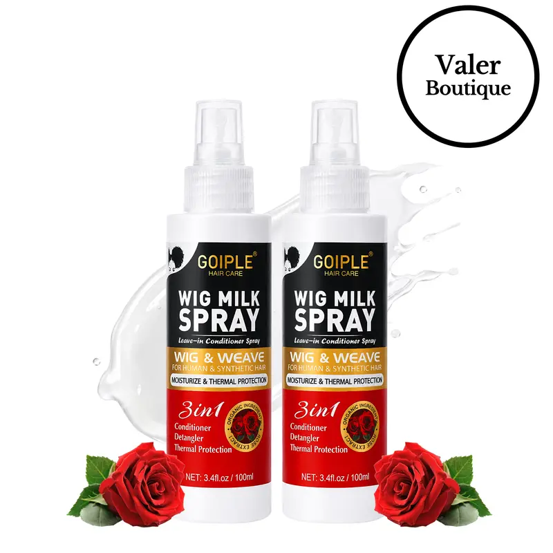 Wig Rose Milk Spray Wig Spray for Synthetic Hair, Leave-In Conditioner Spray for Hair Wigs, Conditioner & Detangler 2 in 1 Moisturize Spray, Hydrates & Replenishes Synthetic Wigs Easy Combing (3.4 fl oz)