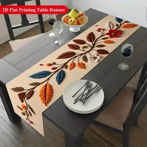 2D Flat Printing Table Runner 1pc Branches Leaves & Flowers Linen Flag for Holiday Dining Home Decor Indoor & Outdoor Party Soft Durable Easy Care Dinner Table Decoration