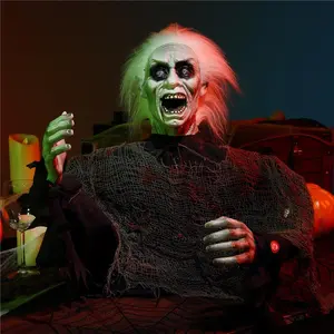 Halloween Zombie w/ Scary Sound Teeth LED Eye Shake Head Skull for Haunted House