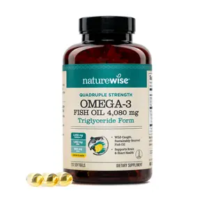 NatureWise Quadruple Strength Omega 3 Fish Oil 4080mg- Natural TG Form + Wild Caught - 2450mg Omega 3 + 1350mg EPA 900mg DHA - Burpless - Non-GMO & USA Manufactured