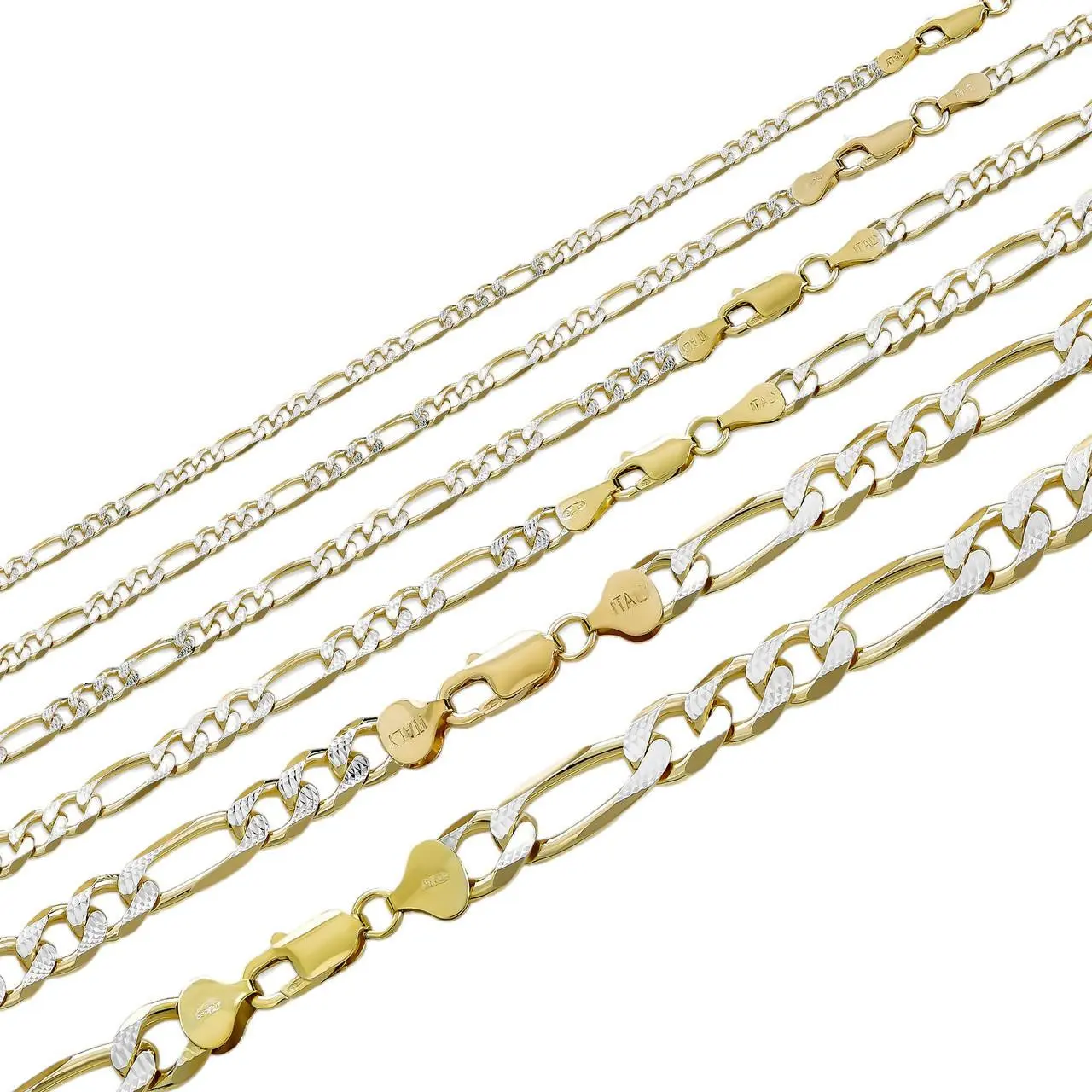 Figaro Link Chain Necklace Or Bracelet - Diamond Cut 14k Gold Vermeil 925 Sterling Silver - 6"-30" - 2.5mm-10mm
