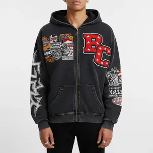 Sopula Studio Men's Retro and Peace Club Hooded Washed Casual Sportswear Street Style With Fun Patterns