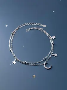 Women's Elegant Trendy Double Layer Chain Bracelet with Moon & Star Design,  Exquisite Adjustable Bracelet for Daily Decoration, Trendy All-match & Exquisite Jewelry for Birthday Gift, Stackable Bracelets