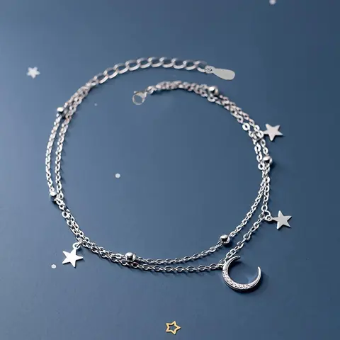Women's Elegant Trendy Double Layer Chain Bracelet with Moon & Star Design,  Exquisite Adjustable Bracelet for Daily Decoration, Trendy All-match & Exquisite Jewelry for Birthday Gift, Copper Exquisite Bracelet