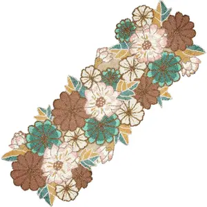 Runner 36 inch for Wedding, & Home - 13x36 inch Pink/Light Brown Beads Mat - Rustic Boho Embroidery Runner (Multi) -