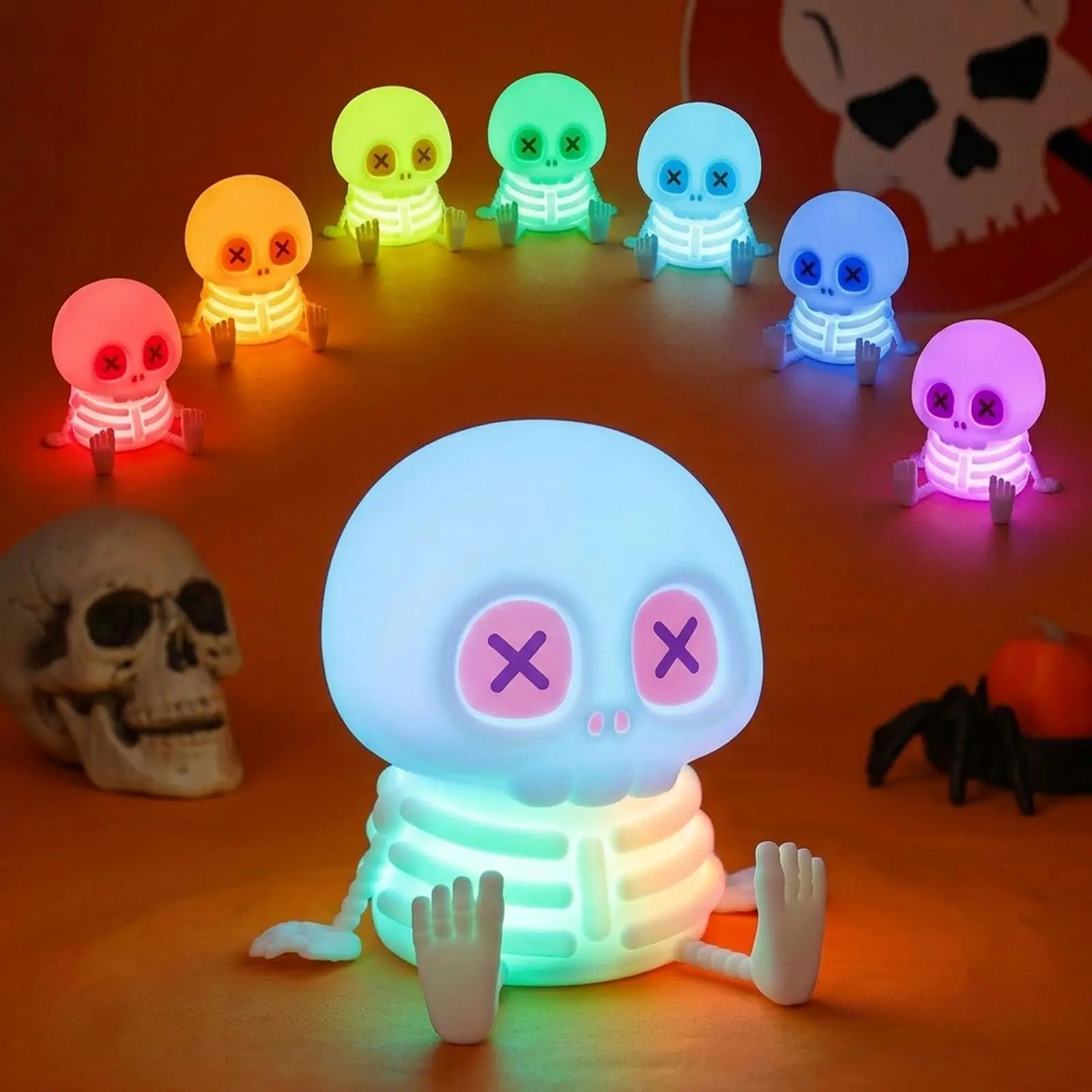 Halloween Skull Night Light, Silicone Skeleton Lamp with & Adjustable Warm Light, Touch Control LED Bedside Lamp, Halloween Room Decor, Halloween Gift