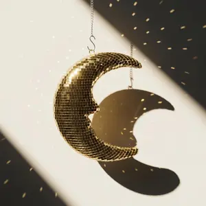 Disco moon hanging pendant, reflective mirror decoration, wall mirror ornaments, retro disco with chain hanging pendant, garden wall holiday decoration hanging pendant, Home Decor Ornaments