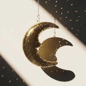 Disco moon hanging pendant, reflective mirror decoration, wall mirror ornaments, retro disco with chain hanging pendant, garden wall holiday decoration hanging pendant