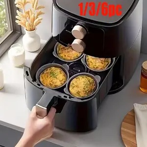 1/3/6pc black air fryer silicone baking cup, heat-resistant, non-stick, easy to demold, safe for use in ovens, microwave ovens and dishwashers, perfect for cakes, egg tarts, boiled eggs, pastries and cupcakes - a durable kitchen tool