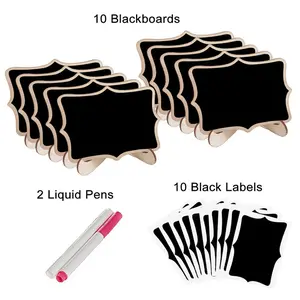 10 PCS MINI WOODEN CHALKBOARD SIGNS WITH EASEL STAND FANCY POLYGON DESIGN FOR WEDDING PARTY BUFFET TABLE NUMBER