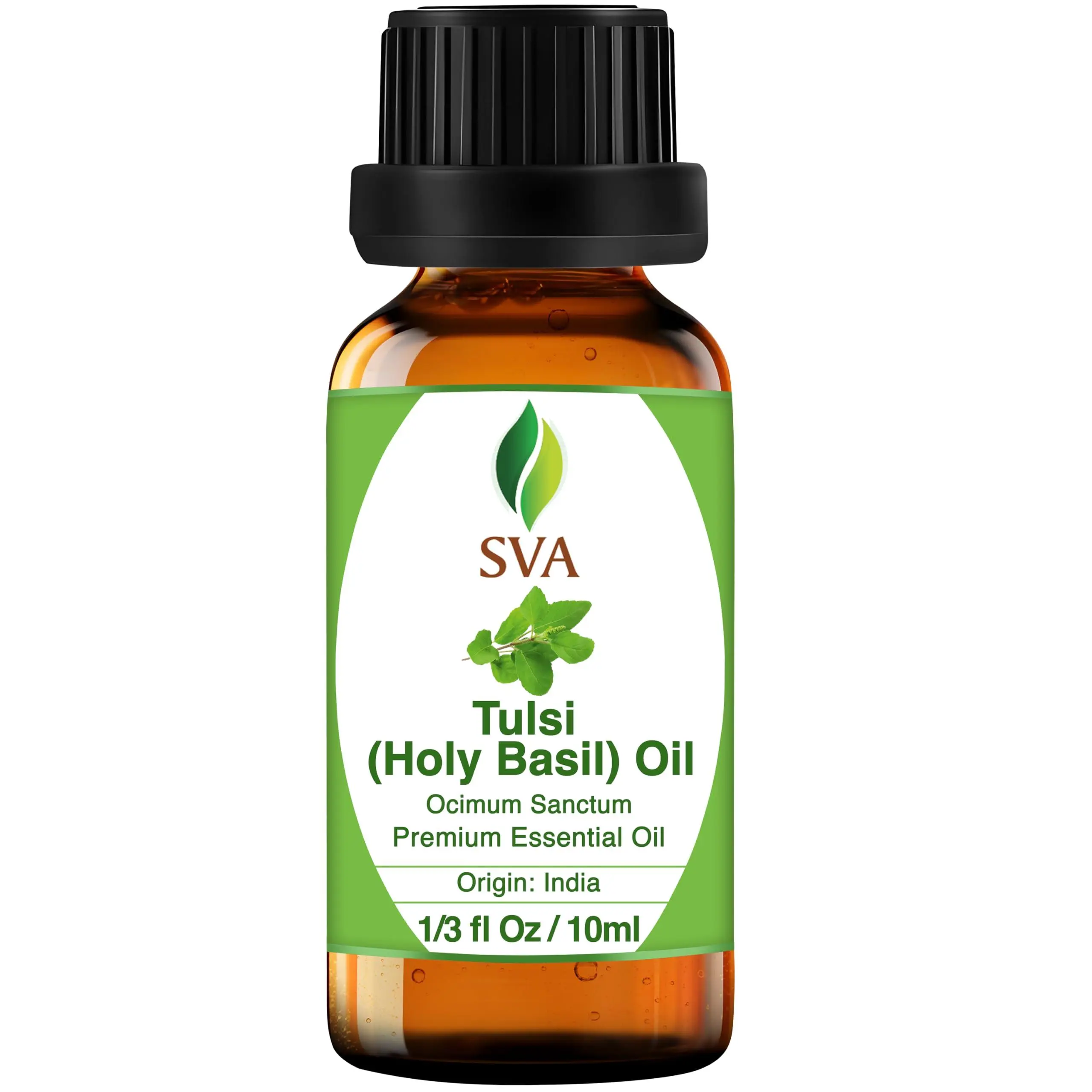 SVA Holy Tulsi Pure Essential Oil - 0.33 Fl Oz Scented Oil Bottle - 100% Natural, Calming Aroma for Stress Relief, Relaxation, Aromatherapy Diffuser, Hair & Skin Care, Tulsi Oil