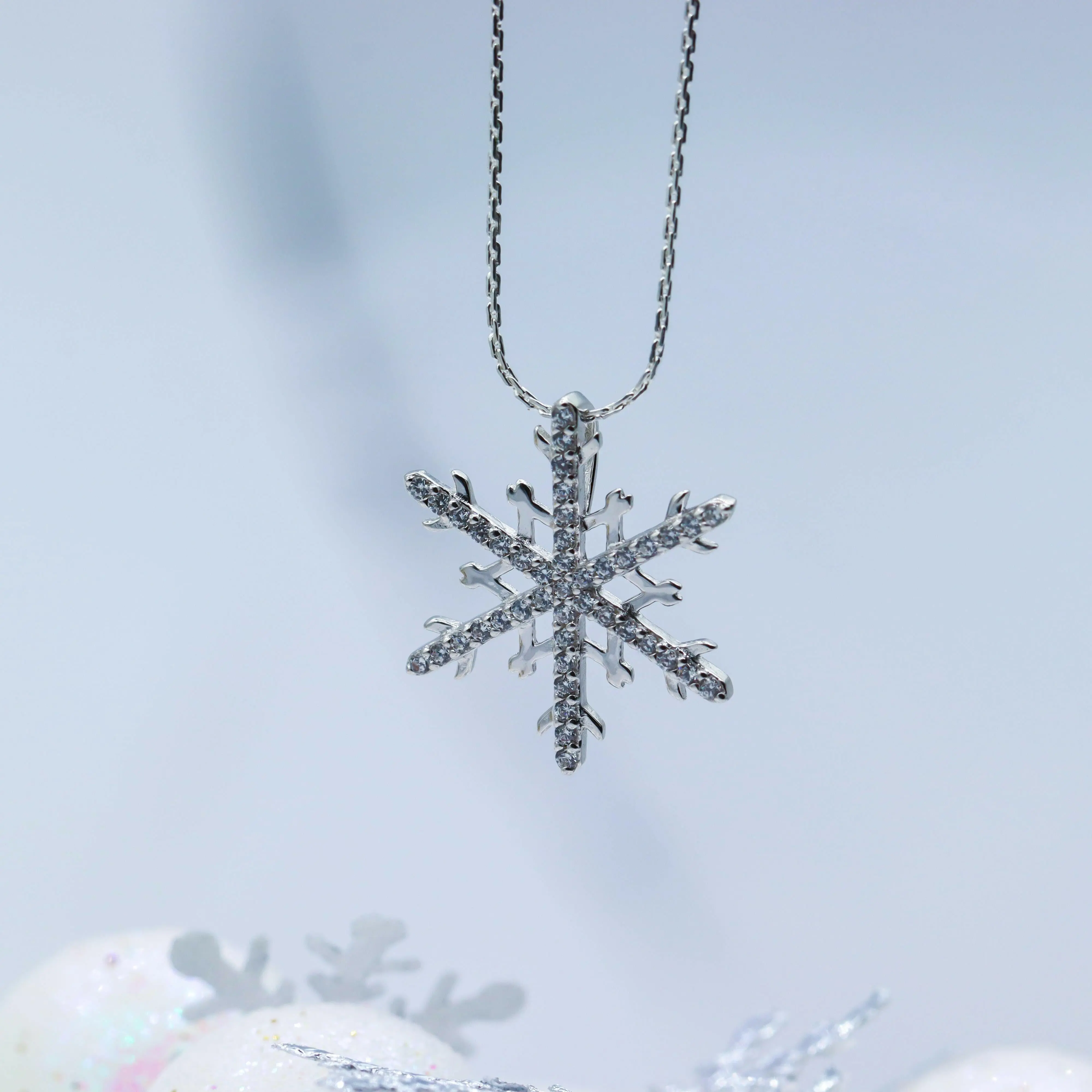 Sterling Silver Snowflake Necklace with Elegant Design Perfect for Everyday Wear, Snow, Winter