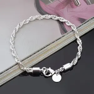 European and American popular fashion 4mm twisted rope silver plated bracelet Christmas and Thanksgiving gift